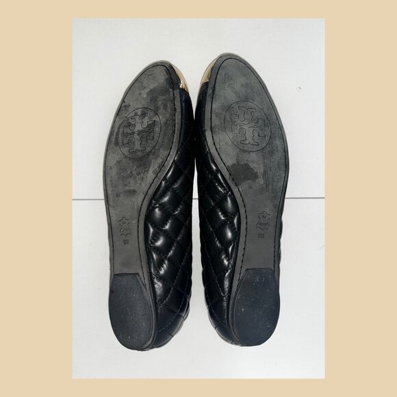 Tory Burch Kaitlin Quilted Black Ballet Flats – Gold Cap Toe, Size 8 - Picture 8 of 9